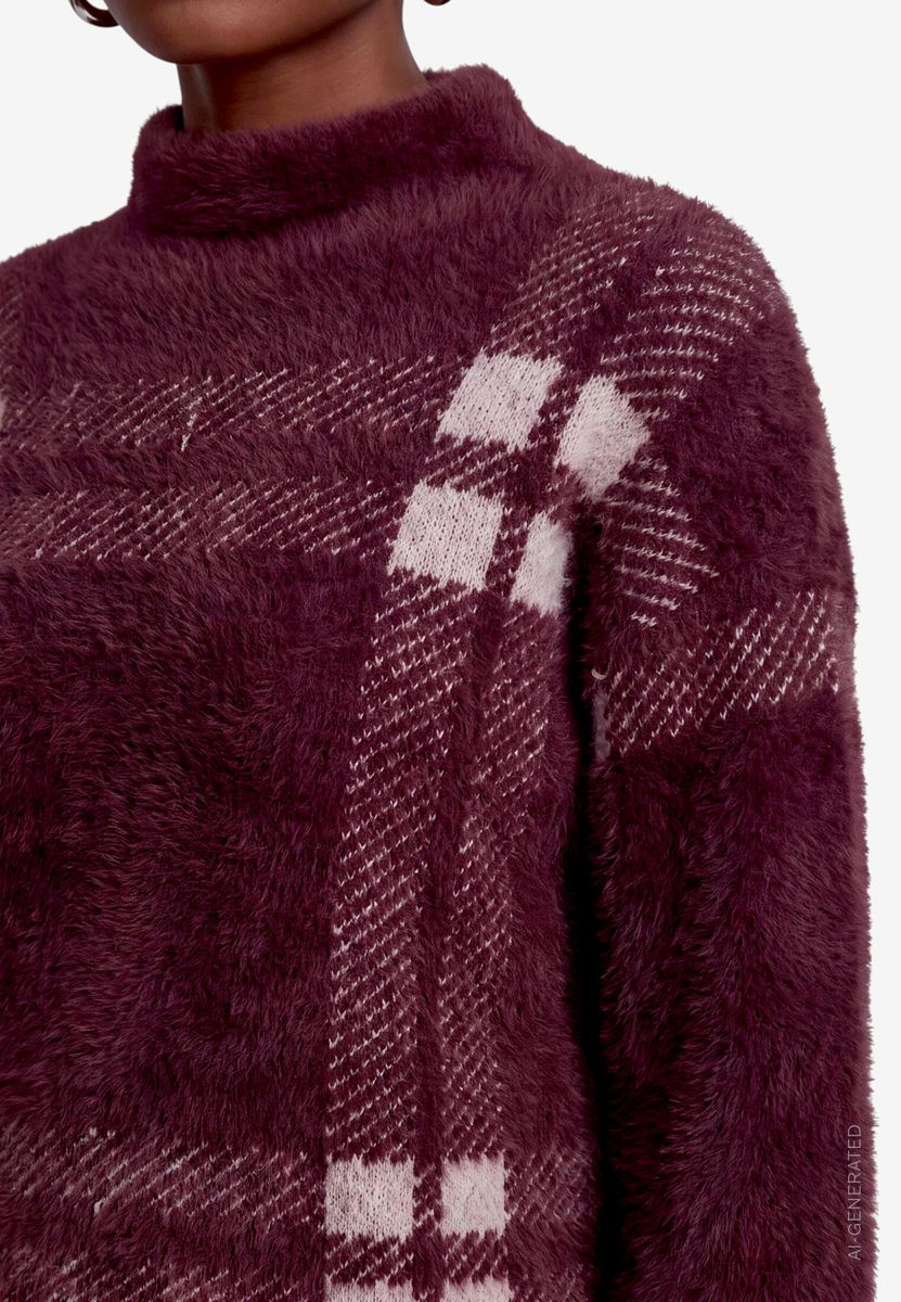 Damen Pullover kariert mit Stehkragen