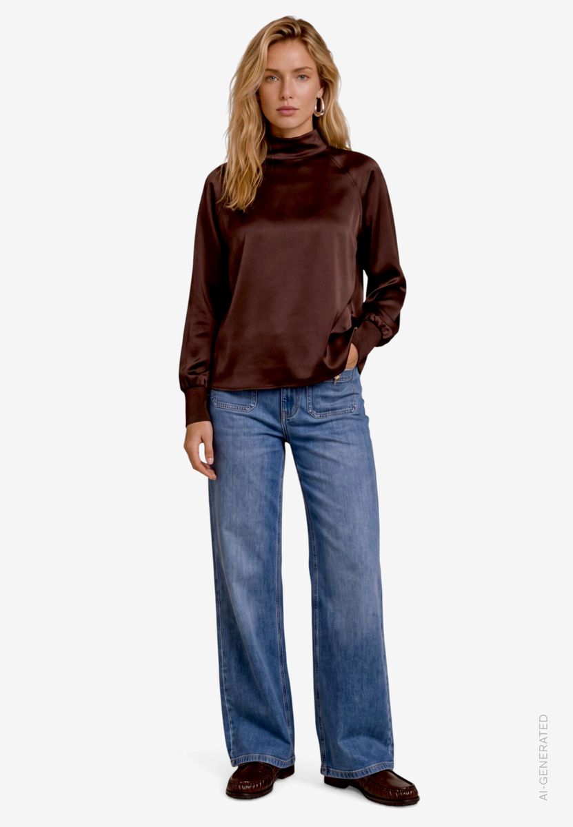 Damen Satinbluse mit Stehkragen