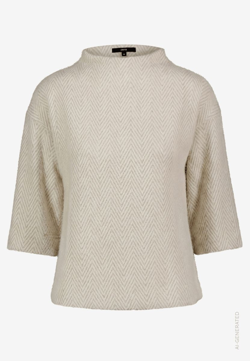 Damen Sweatshirt 3/4 Arm mit Fischgrätmuster