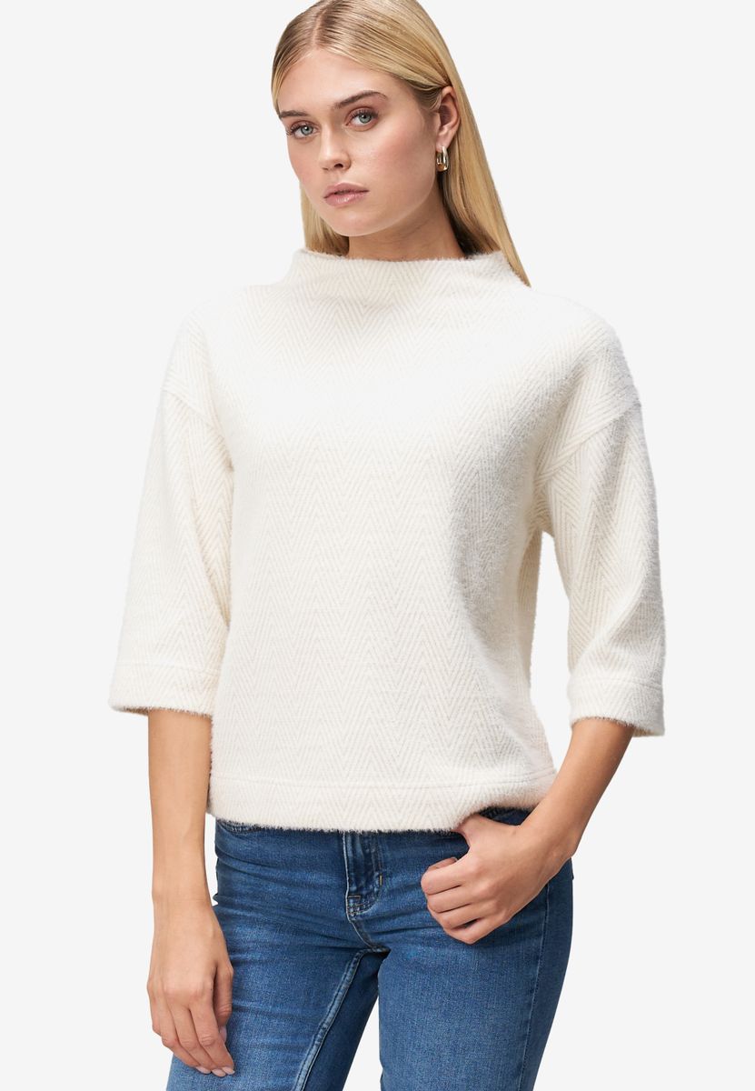 Damen Sweatshirt 3/4 Arm mit Fischgrätmuster