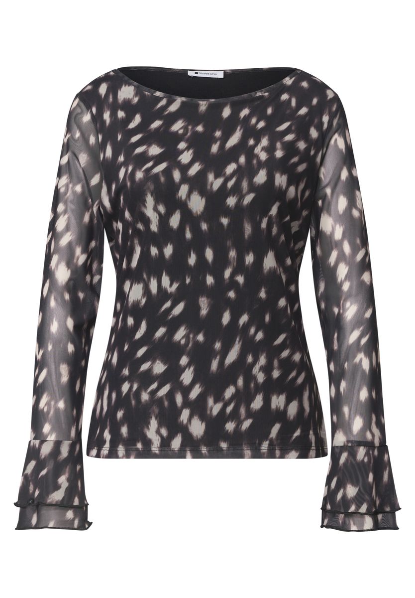 Shirt aus Mesh mit langen Volant-Ärmeln