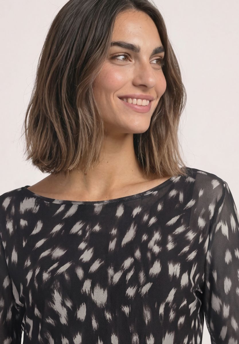 Shirt aus Mesh mit langen Volant-Ärmeln