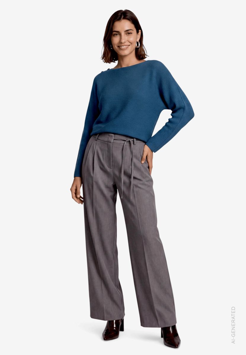 Damen Strickpullover mit U-Boot Ausschnitt
