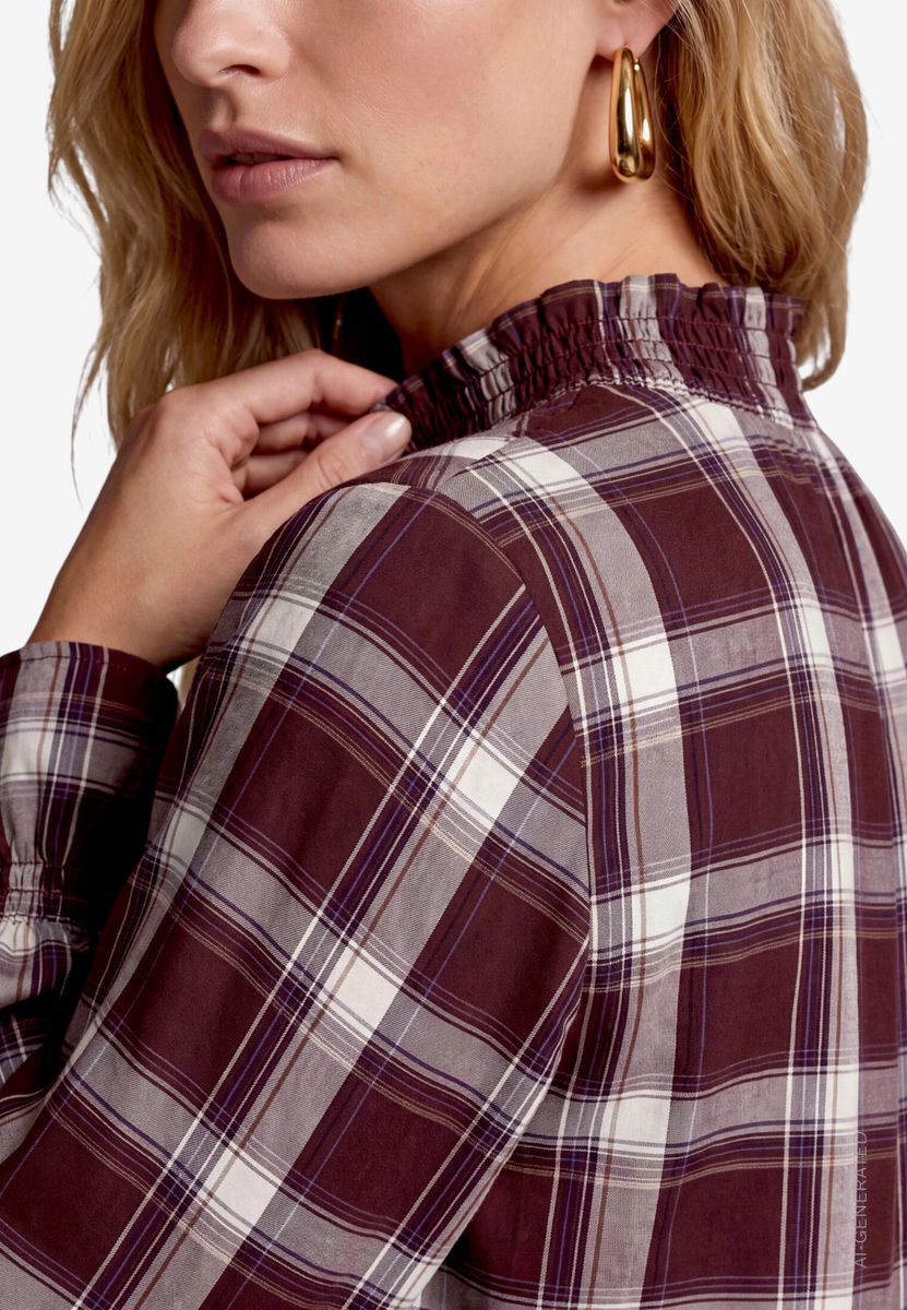 Karierte Bluse Damen mit Stehkragen