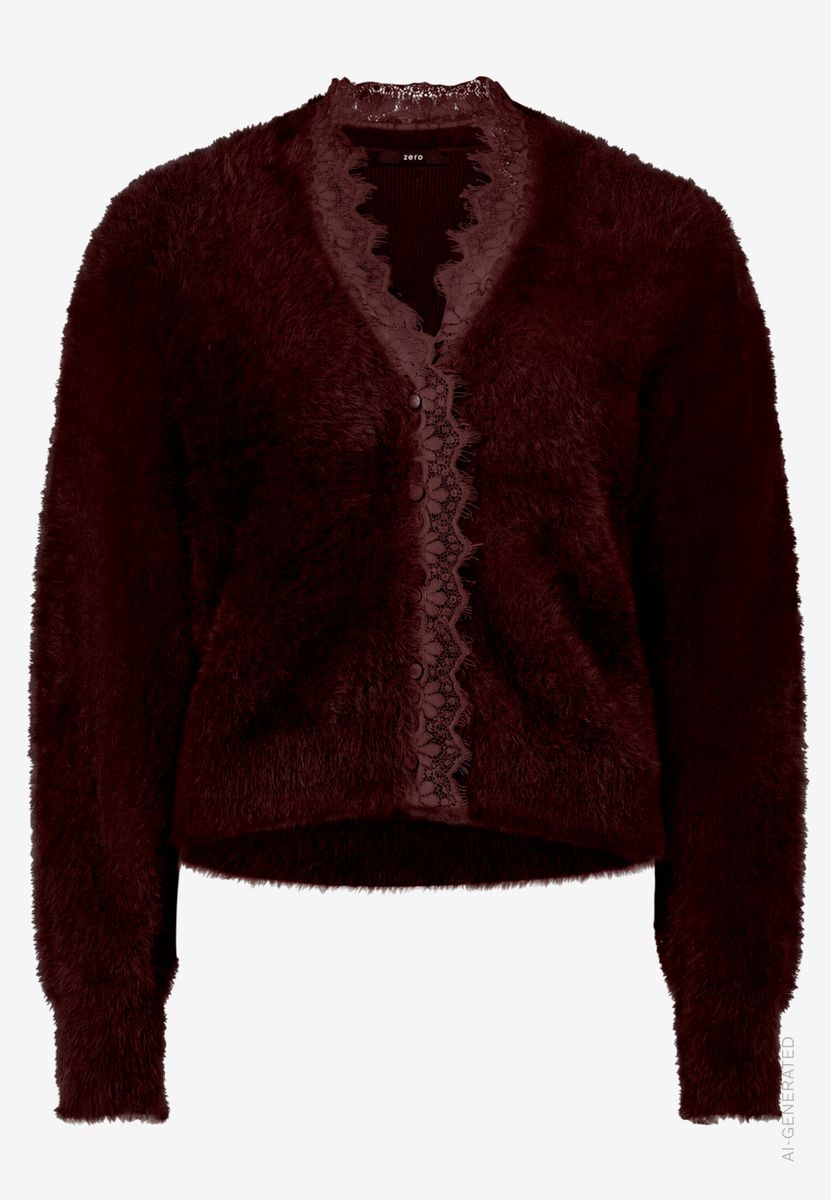 Flauschige Strickjacke Damen mit Spitze