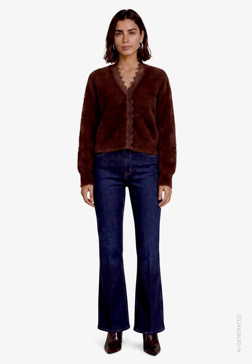 Flauschige Strickjacke Damen mit Spitze