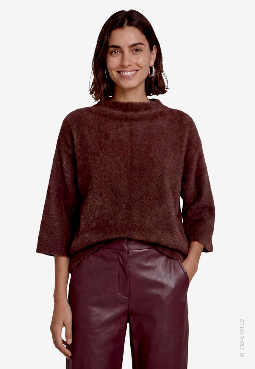 Damen Sweatshirt 3/4 Arm mit Fischgrätmuster