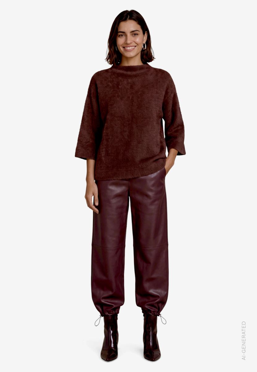 Damen Sweatshirt 3/4 Arm mit Fischgrätmuster
