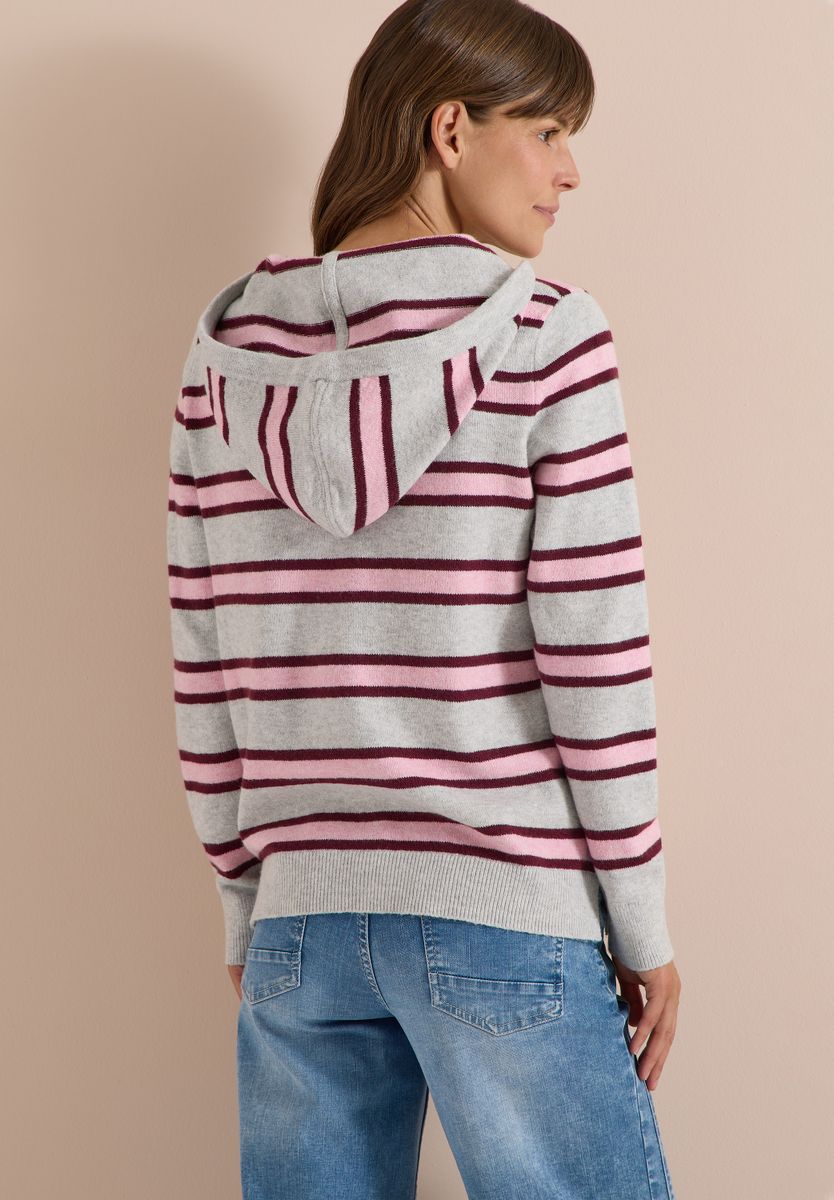 Langarm Pullover mit Kapuze und Streifen