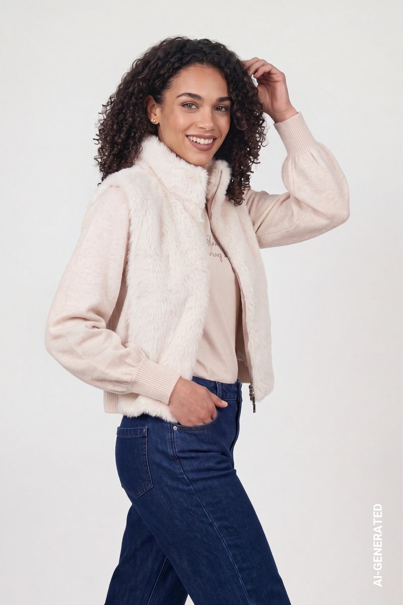 Strickjacke mit Kunstfell