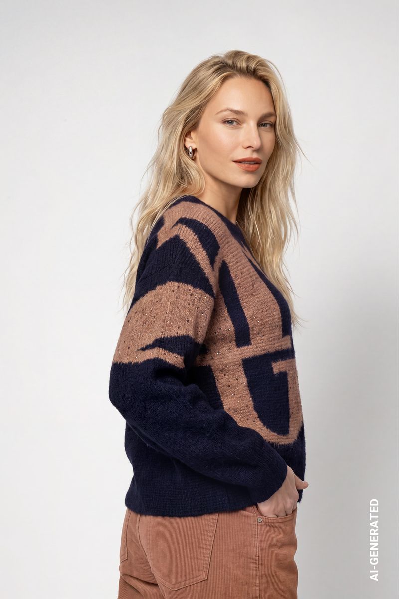 Strickpullover mit Buchstaben-Intarsie-Muster