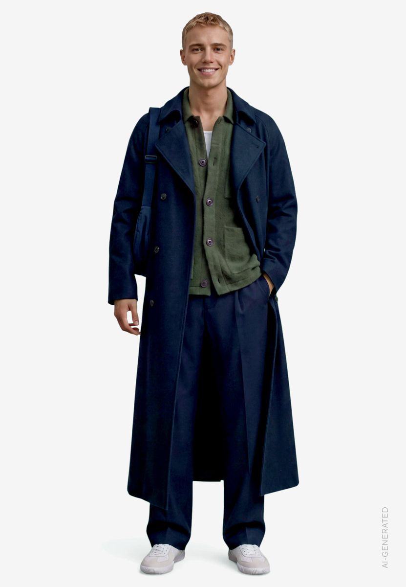 Herren Trenchcoat lang mit Bindegürtel