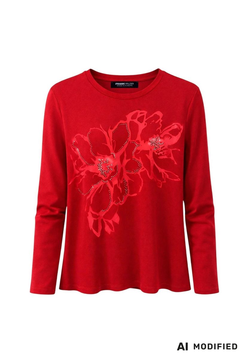 Shirt ROUGE CONTRAST mit floralem Frontprint und Ziersteinen