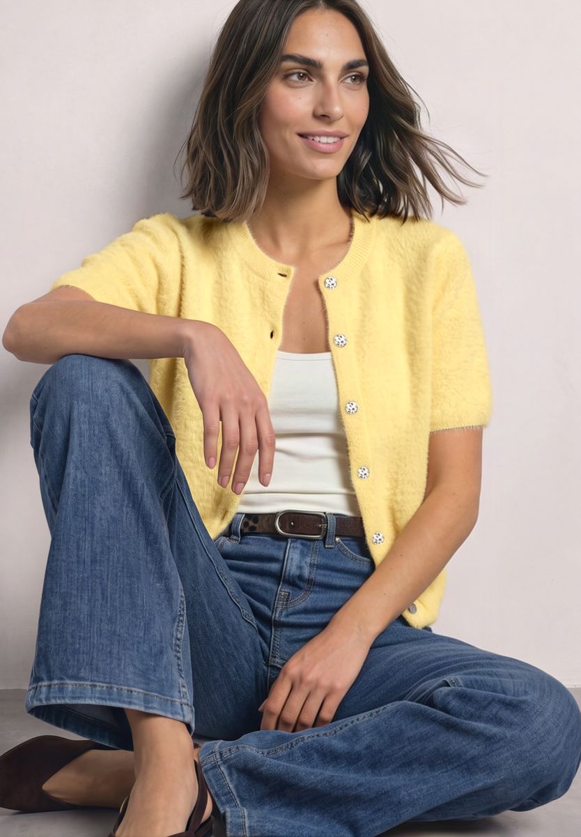 Kurzarm Cardigan mit Rundhals und Knöpfen