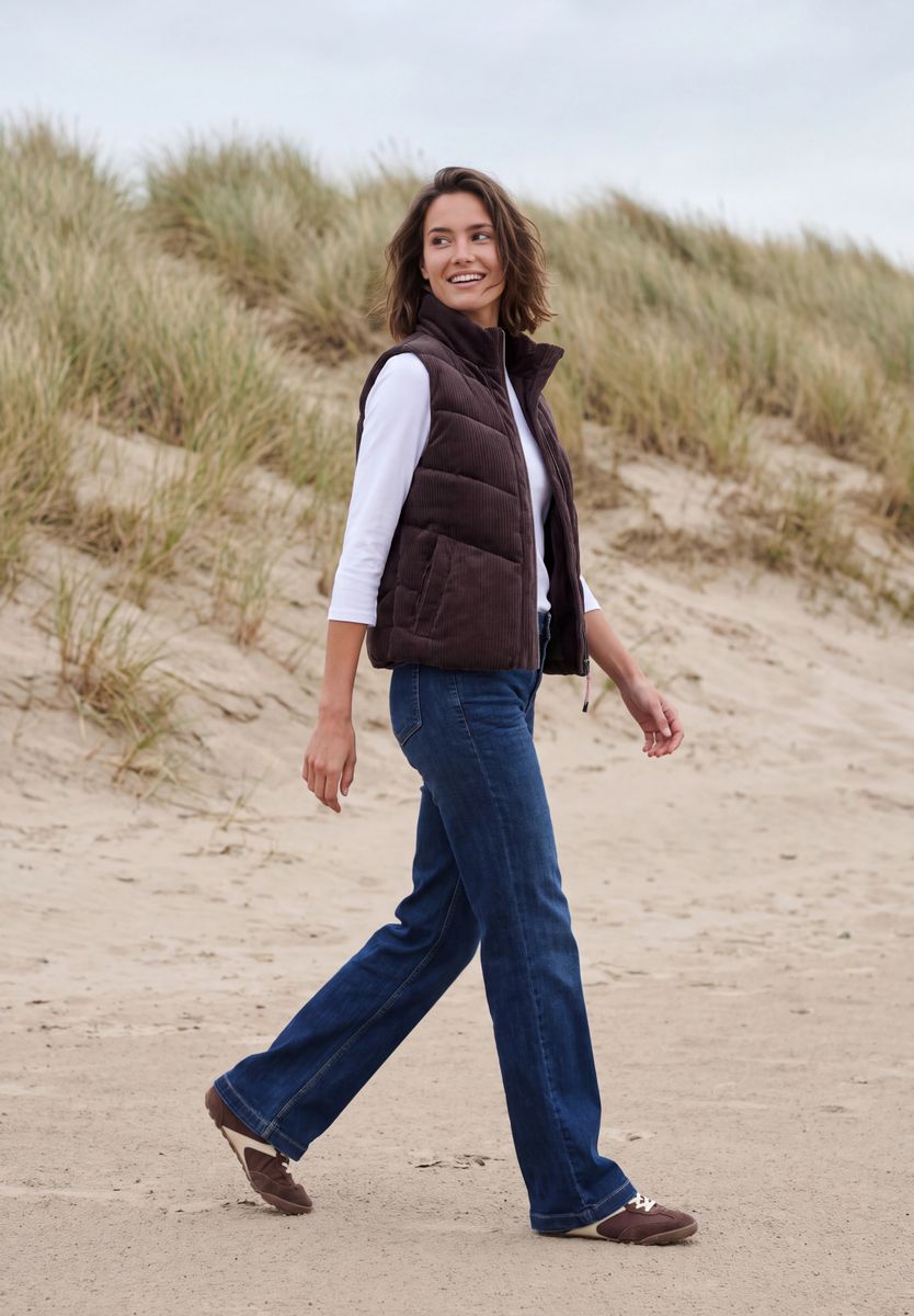 Cord-Weste mit Steppmuster und Zipper