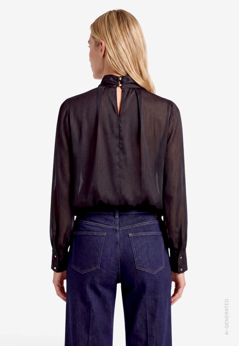 Damen Satin-Bluse mit Crinkle-Effekt