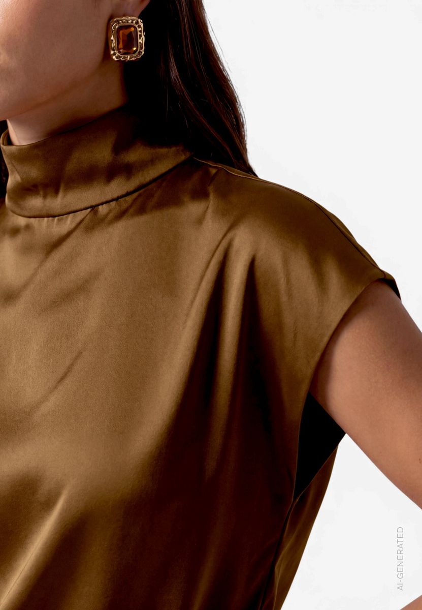 Damen Satin-Bluse kurzarm mit Kragen