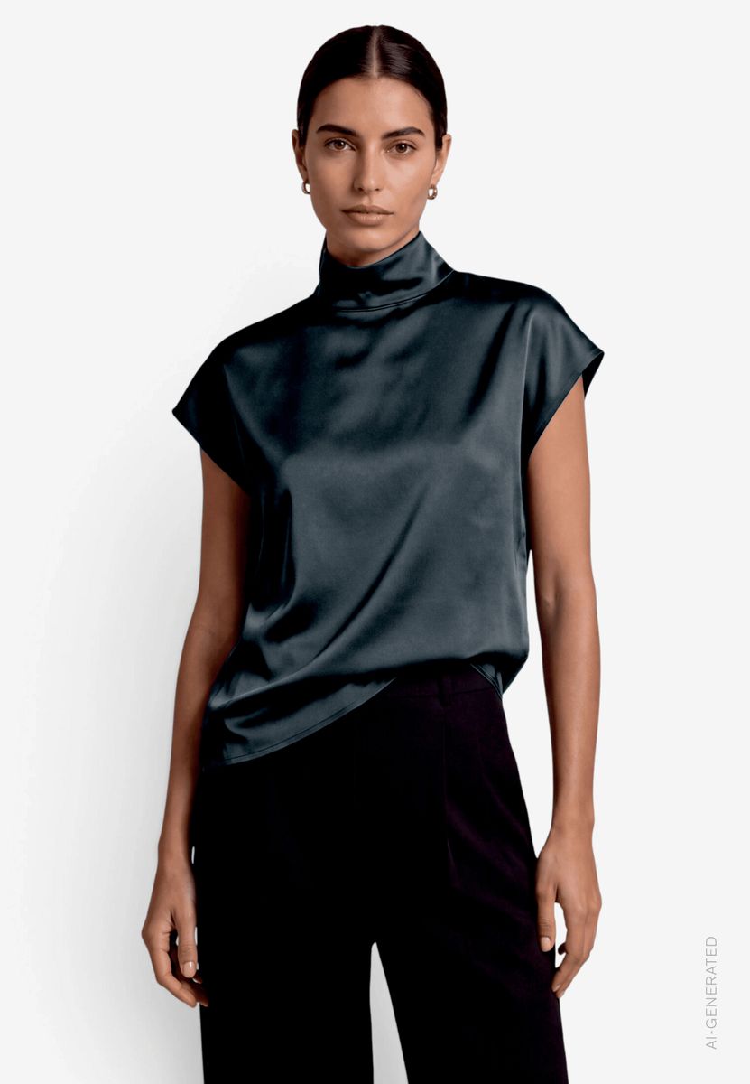 Damen Satin-Bluse kurzarm mit Kragen