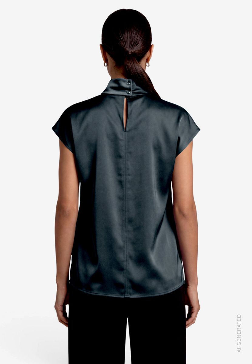 Damen Satin-Bluse kurzarm mit Kragen