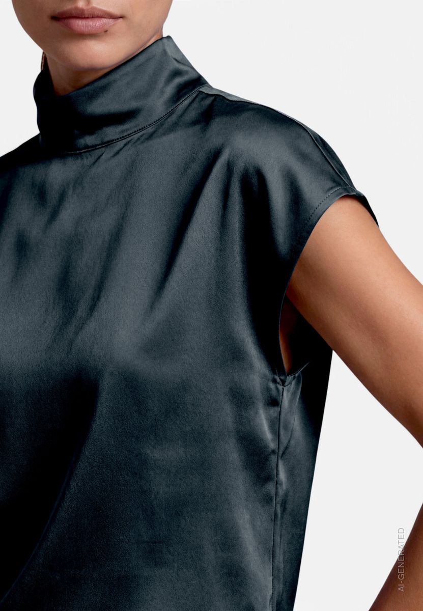 Damen Satin-Bluse kurzarm mit Kragen