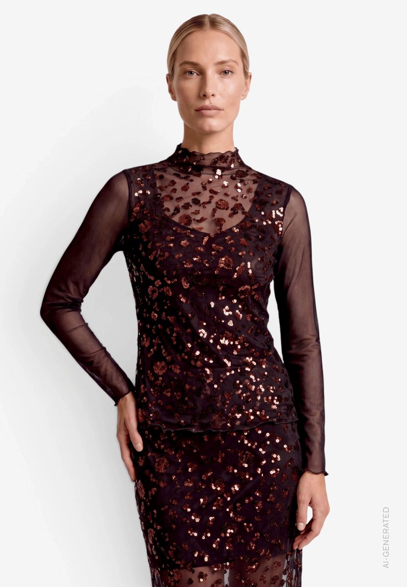 Damen Mesh-Shirt mit Pailletten