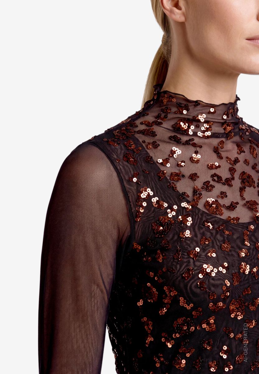 Damen Mesh-Shirt mit Pailletten