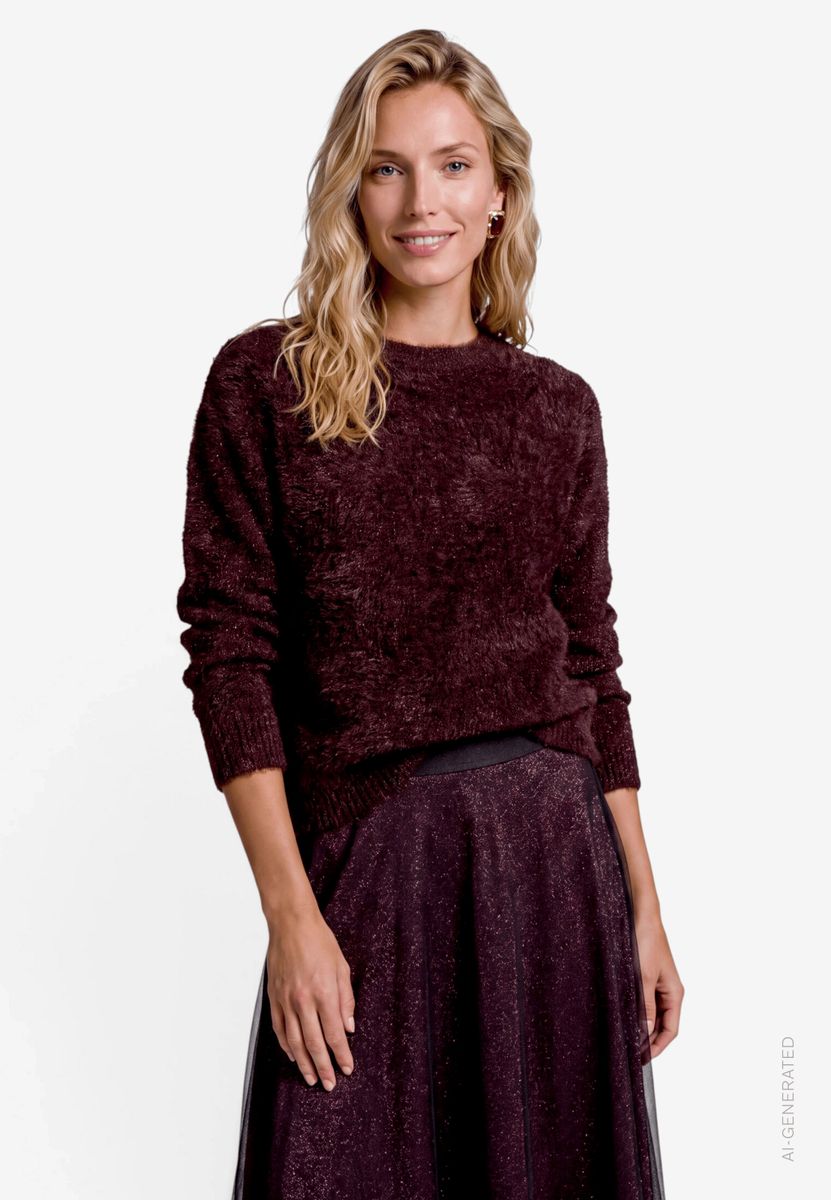 Damen flauschiger Pullover mit Glitzer