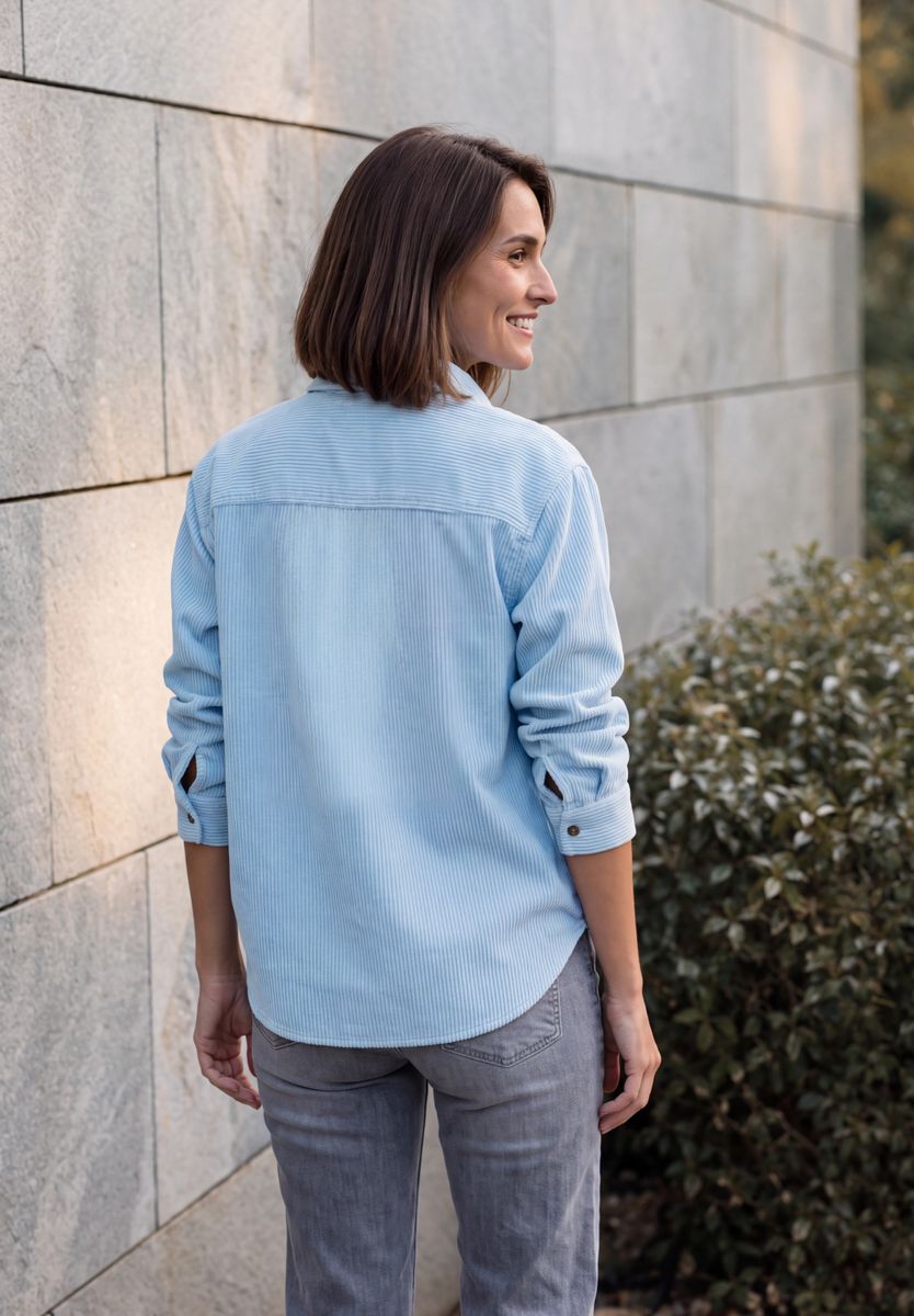 Cord Hemdbluse in Unifarbe