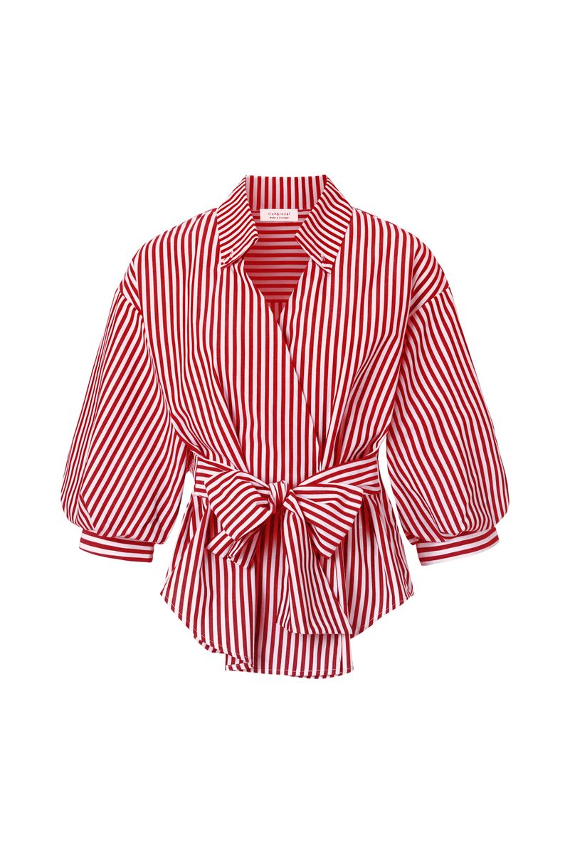 Striped blouse with puffed sleeves organic