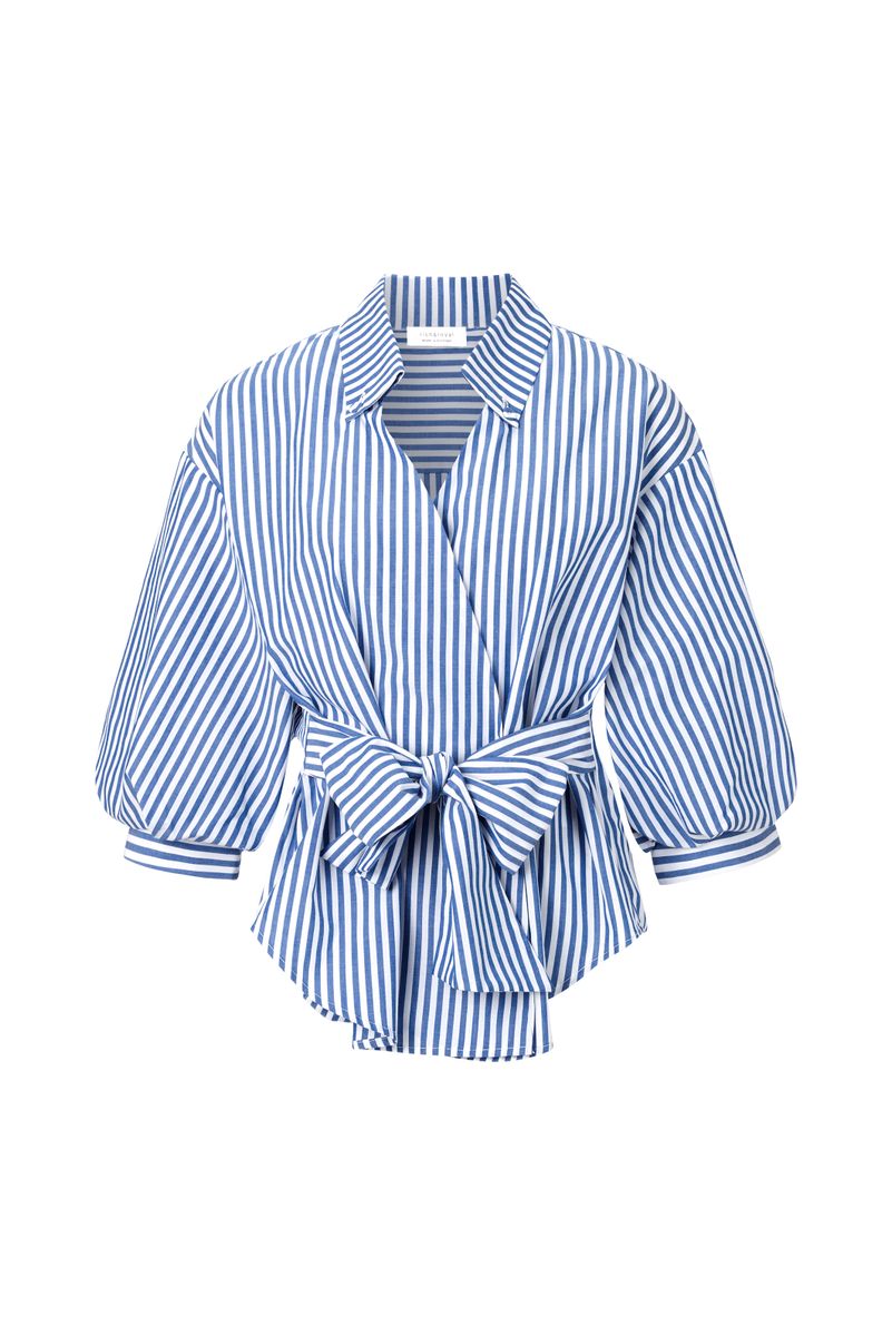 Striped blouse with puffed sleeves organic