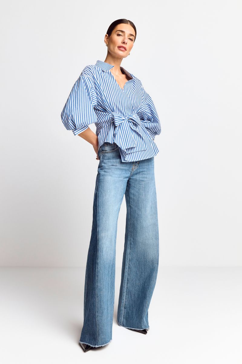 Striped blouse with puffed sleeves organic