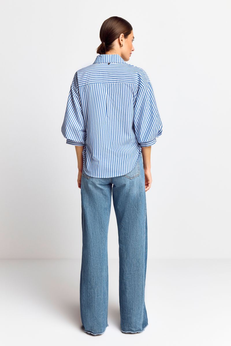 Striped blouse with puffed sleeves organic