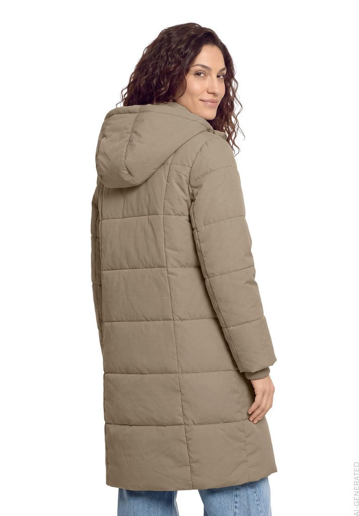 Cartoon Jacke Watte Steppmantel Braun – Ansicht 4
