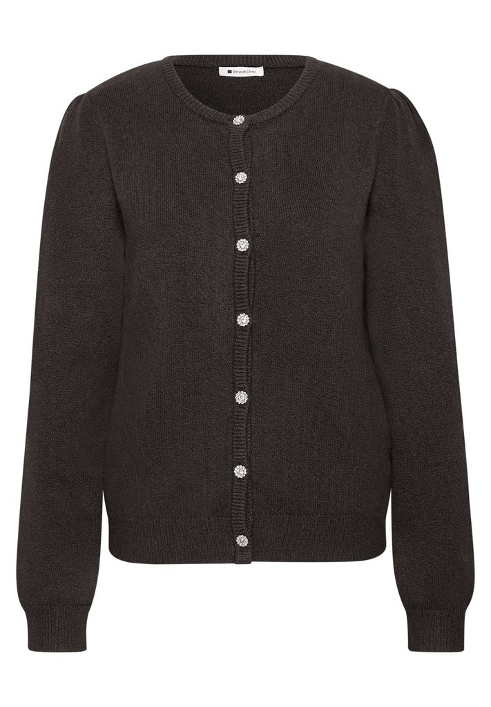 Street One Strickjacke LTD cosy roundneck Black Coffee Mel Braun
