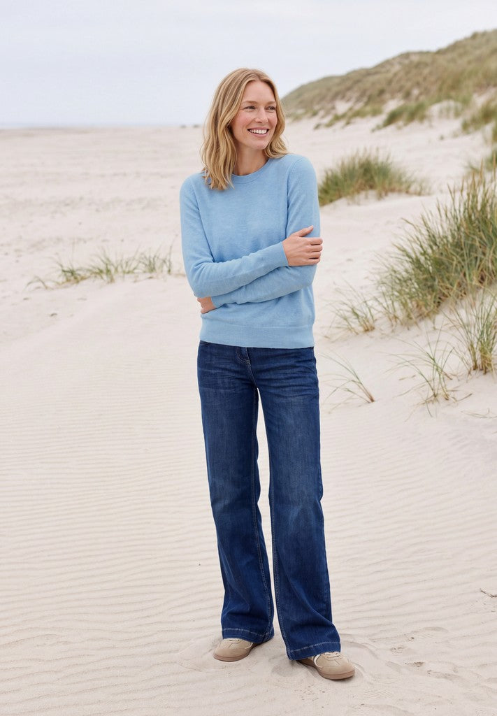 CECIL Pullover Unifarbe mit Rundhals Cosmopolitan Blue Melange Blau – Ansicht 3