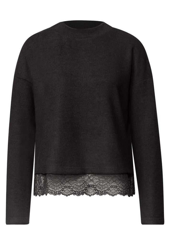 Street One Langarmshirt LTD soft melange Black Coffee Mel Braun