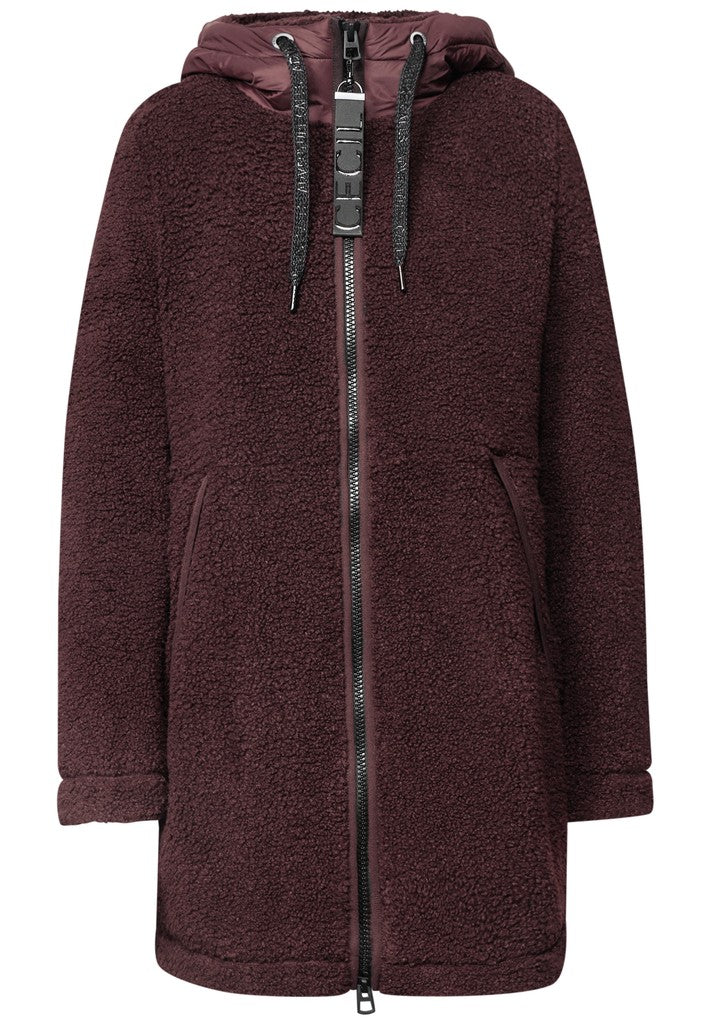 CECIL Mantel Strukturmix mit Kapuze Berry Red Bordeaux