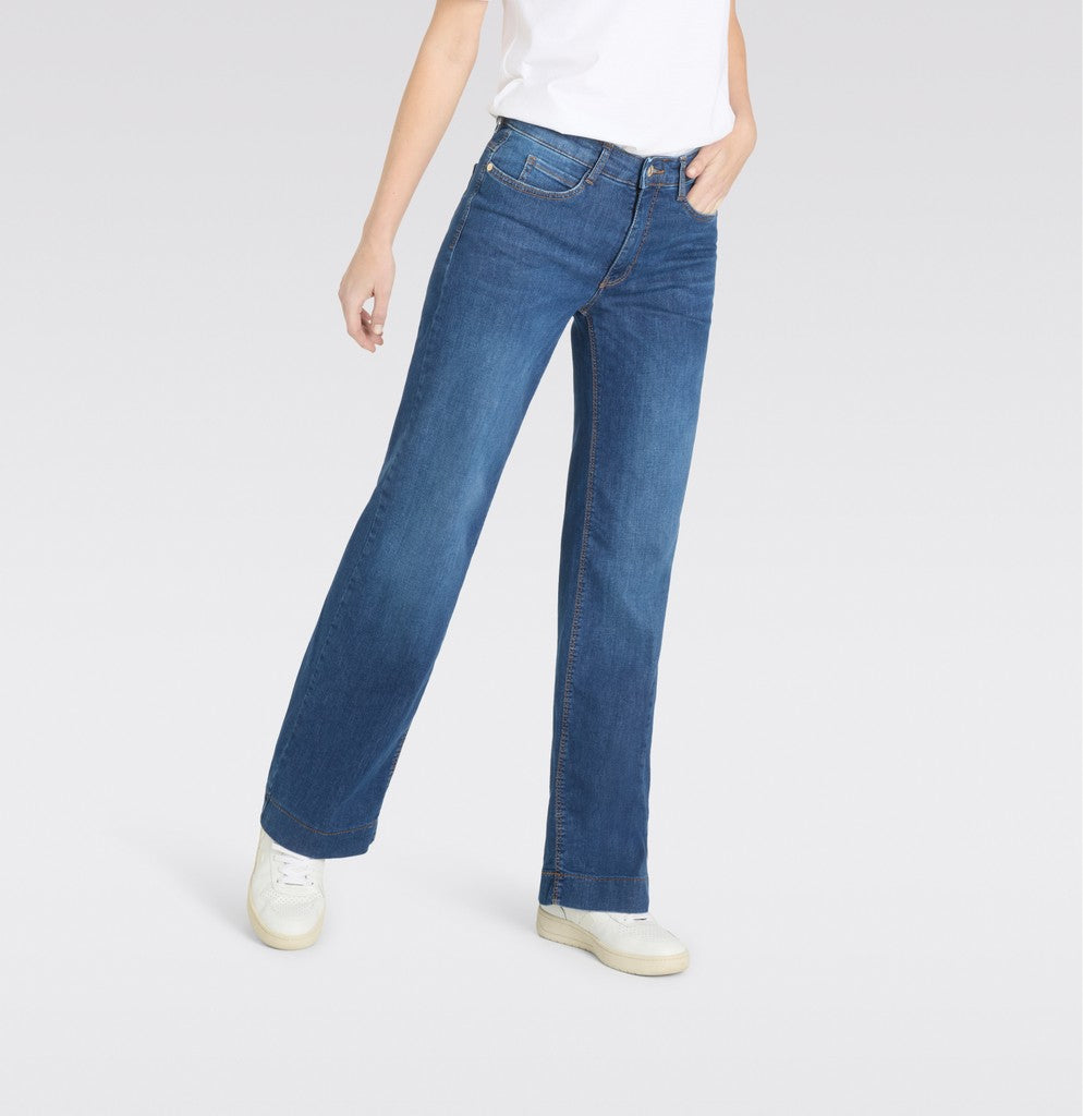 MAC Straight Leg Jeans Wide Authentic Stretch Fashion Blue Washed Blau – Ansicht 3