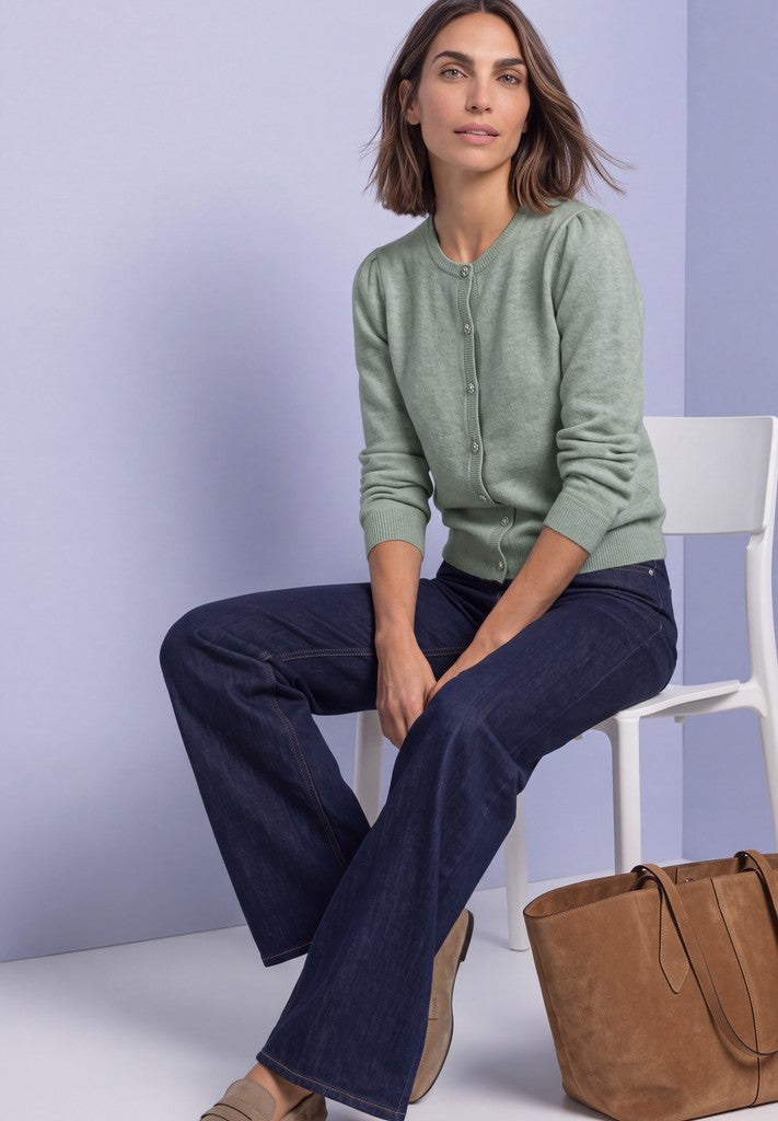 Street One Strickjacke LTD cosy roundneck Eucalyptus Green Mel Grün – Ansicht 3