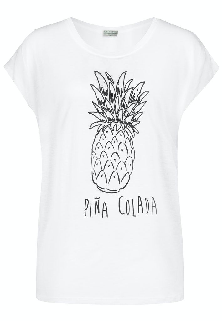 Shirt, angeschnittene Ärmel,weiter Style, Rundhals mit Blende,Druck: "pina colada,yeah vitamins, cute&fruity"
