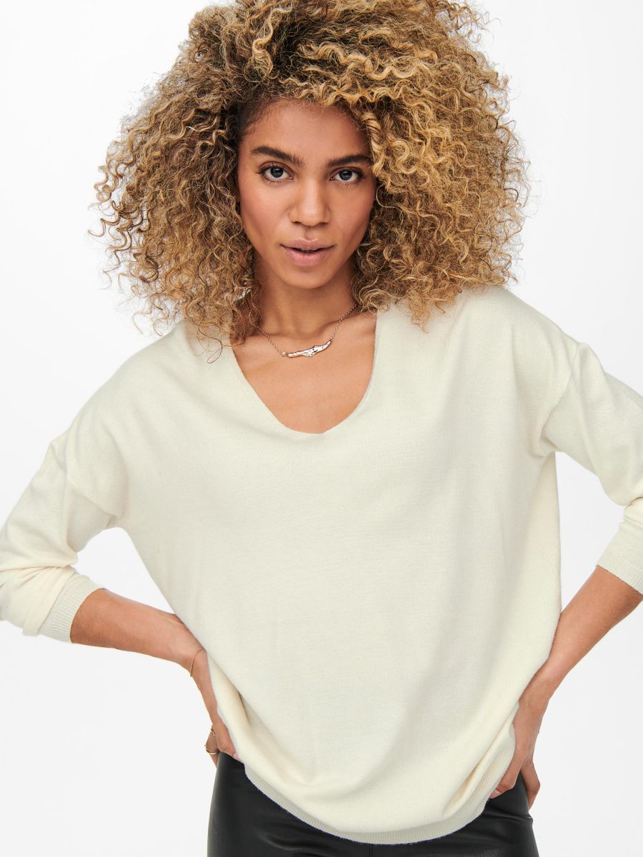 ONLLELY L/S LOOSE V-NECK PULL KNT NOOS