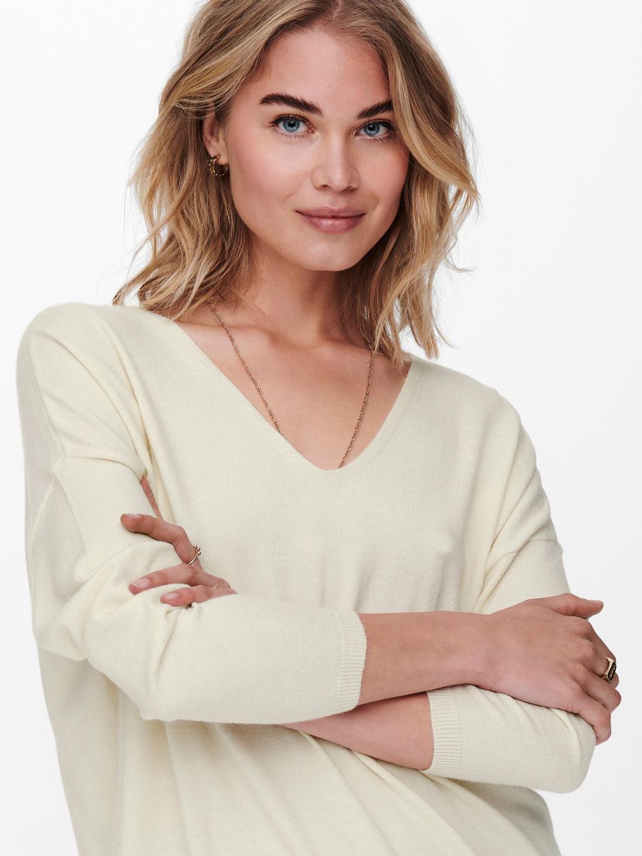ONLLELY L/S LOOSE V-NECK PULL KNT NOOS