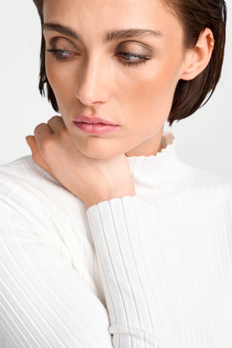 Turtle neck rib knit
