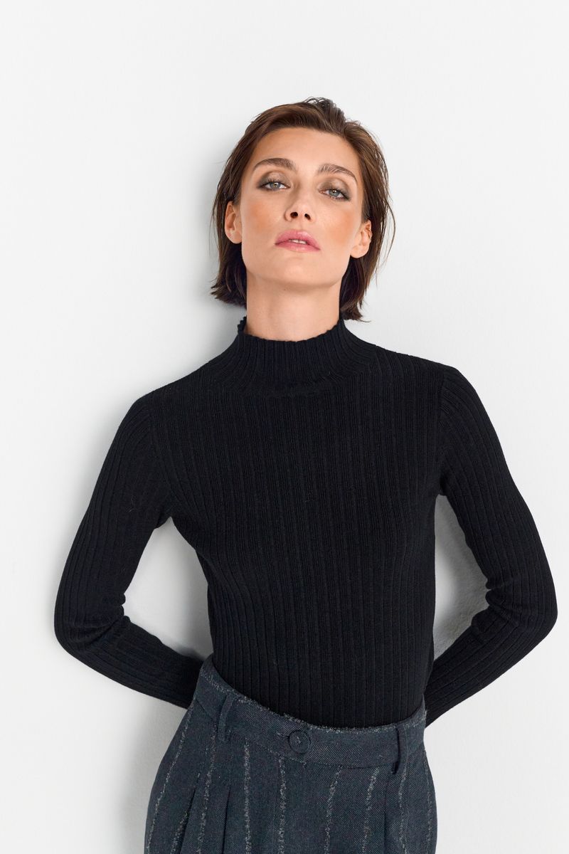 Turtle neck rib knit