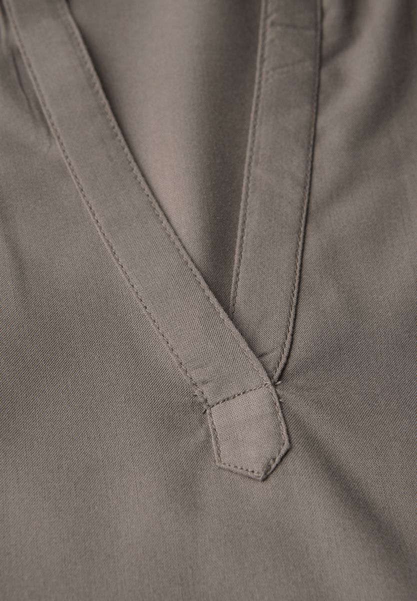 Split Neck Bluse in Unifarbe