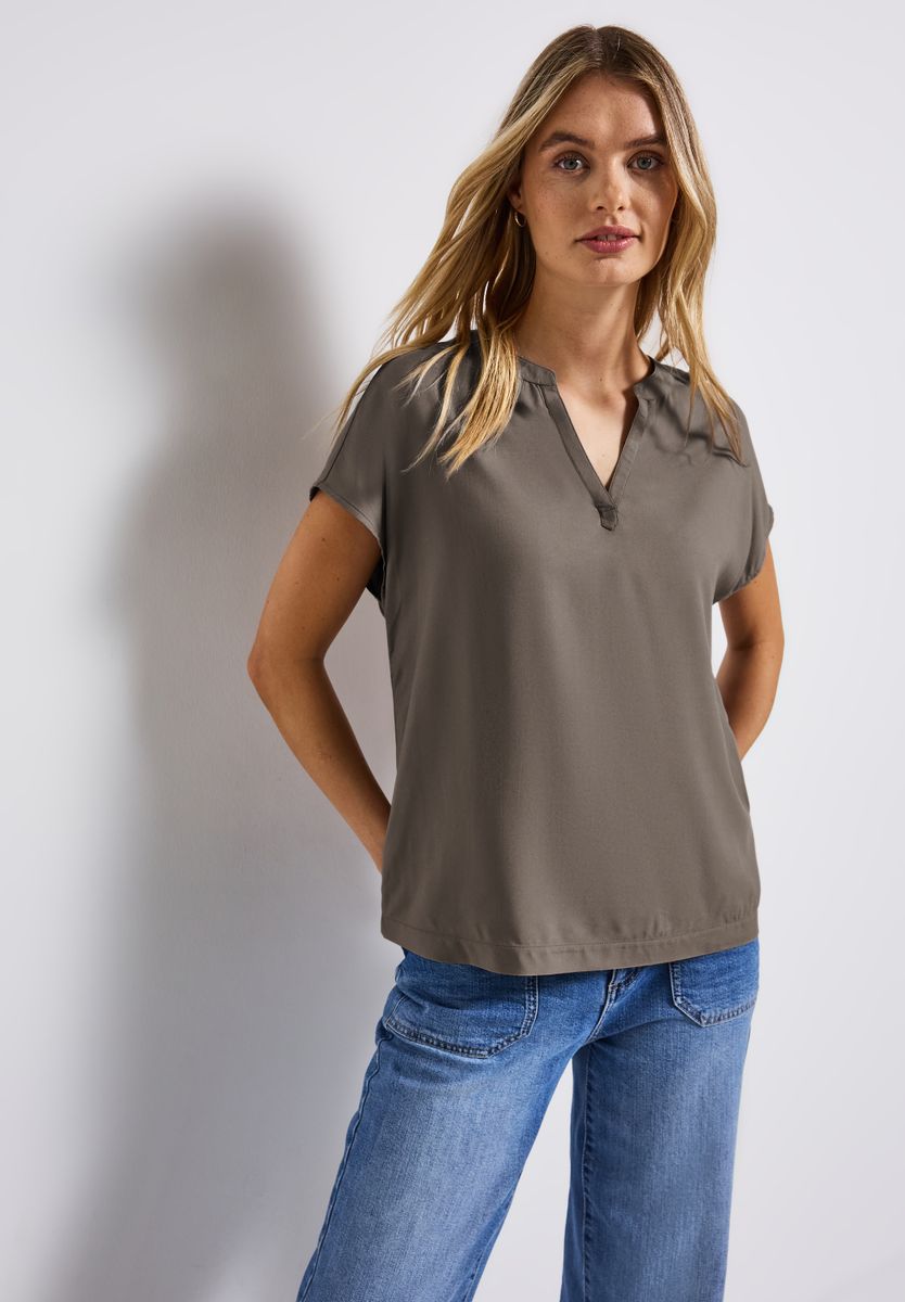 Split Neck Bluse in Unifarbe