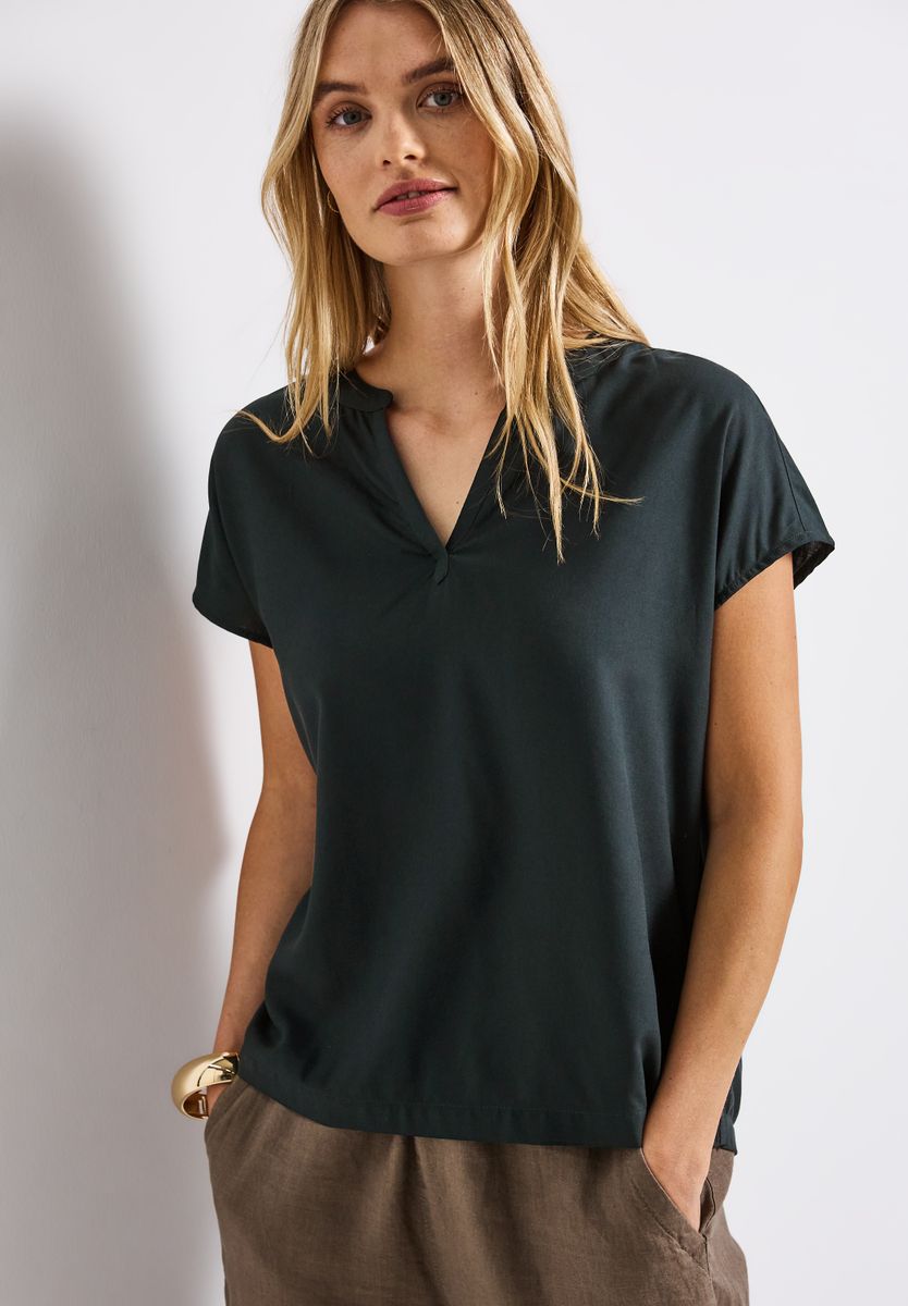 Split Neck Bluse in Unifarbe