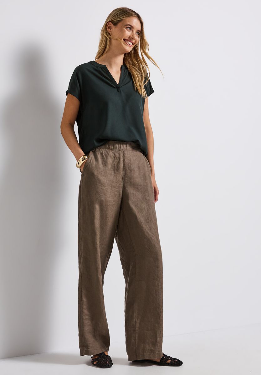 Split Neck Bluse in Unifarbe