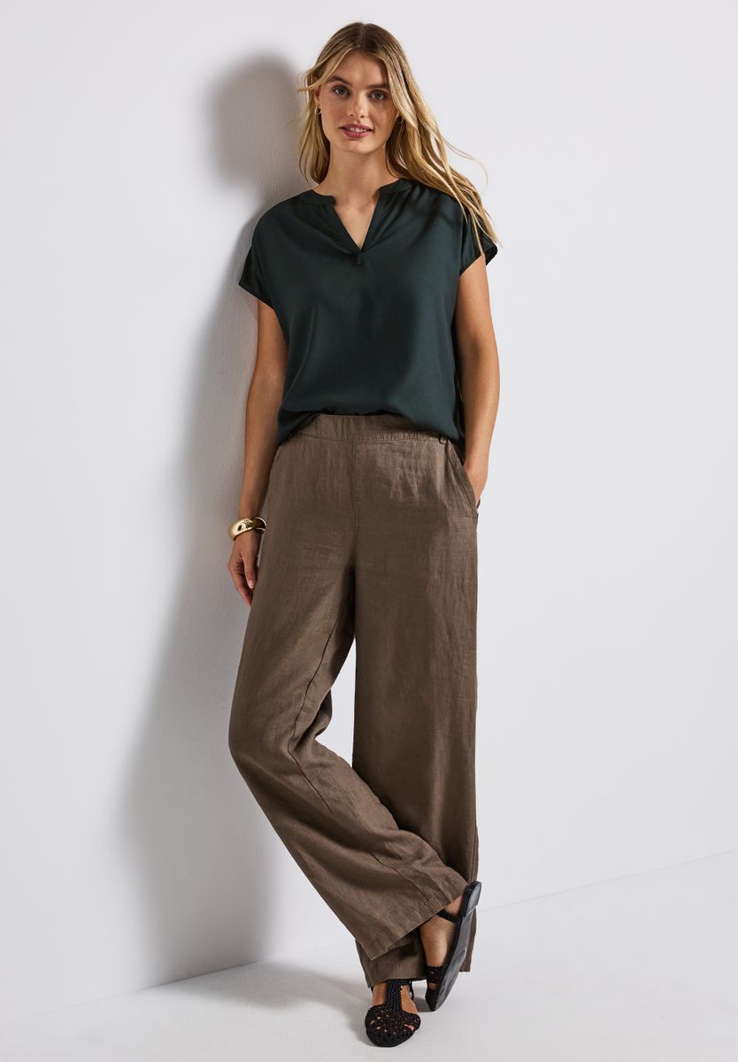 Split Neck Bluse in Unifarbe