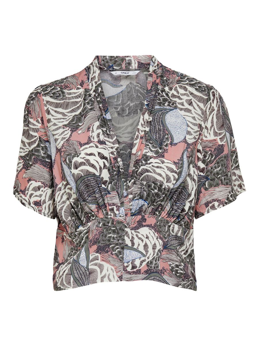 ONLGUSTA LIFE S/S CROPPED V-NECK TOP WVN